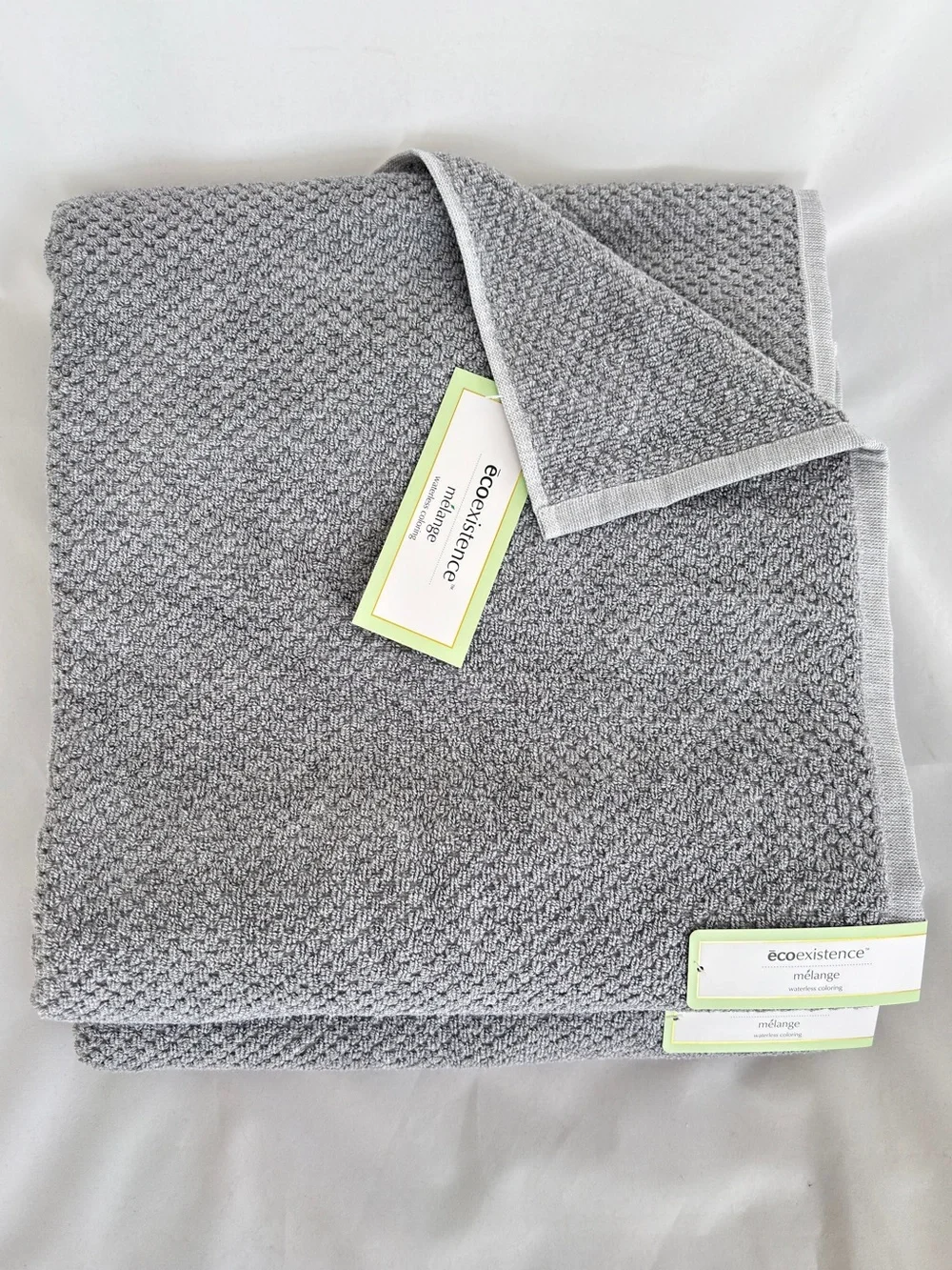 NWT 2Pc Ecoexistence Melange Luxury Bath Towels in Grey Textured Cotton